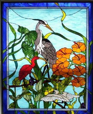 Stained Glass Heron & Ibis-Design with permission from Preston Studios