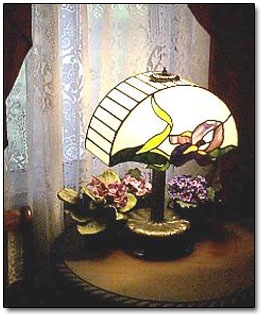 Iris Lamp on Brass Pod Base