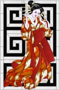 Stained Glass Cabinet Door Pattern Japanese Geisha