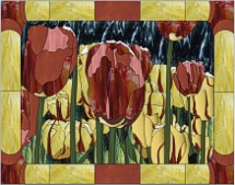 stained glass red and yellow tulip garden