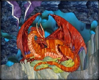 Stained Glass Pattern Dragon Fireplace Screen