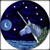 Stained Glass Pattern Unicorn Moon