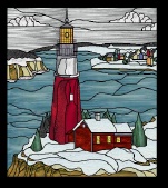Stained Glass Pattern Winter Lighthouse