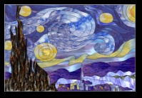Stained Glass Pattern Starry Night Adaptation of Van Gogh Painting 