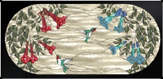Stained Glass Pattern Trumpet Vines and Hummingbirds
