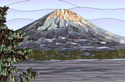 Stained Glass Pattern Mt. Fuji Sunrise 