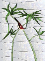Stained Glass Pattern Redbird On Bamboo