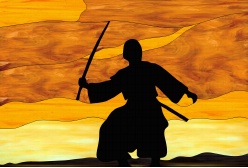 Stained Glass Pattern Samurai Sunset