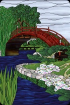 Stained Glass Pattern Water Garden Bridge 