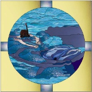 Stained Glass Pattern Dolphin Ride