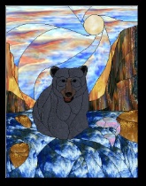 Stained Glass Pattern Black Bear Fishing