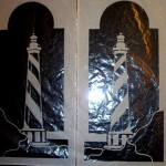 2 Small Etched Lighthouse Panels Design © Paned Expressions Studios 2003