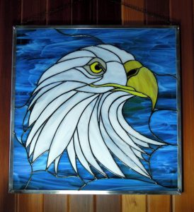 Stained Glass Panel Design © 2016 Paned Expressions Studios - Fabricated by Windows of the West CA - "Right Facing Eagle"