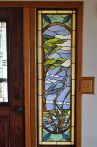 Stained Glass Panel Design  © 2006  Paned Expressions Studios - Fabricated by Steve Fowler, Focal Pt Glassworks - "Blue Heron Sidelite"