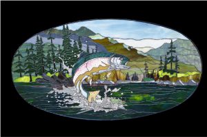Trout Leaping Stained Glass Panel © 2016 Paned Expressions 
