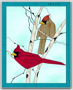 Winter Cardinals Stained Glass Design © 2008 Paned Expressions Studios 