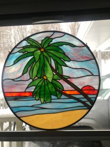 Palm Trees Stained Glass Fabricated by Jason Kaplitz, Pattern © 2020 Paned Expressions Studios