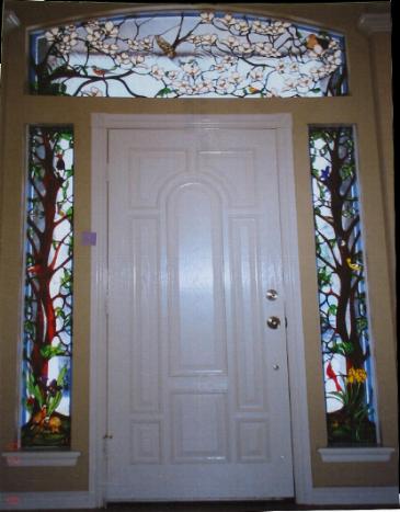 stained glass Dogwood & Birds Entryway