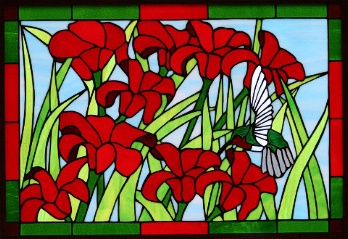  stained glass hummer and lilies-Minn.