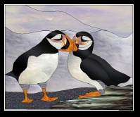 Stained Glass Pattern Puffin Pair