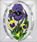 Stained Glass Pattern Iris and Pansies