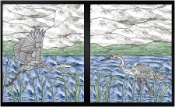 Stained Glass Pattern Egret Heron Pair