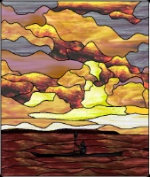 Stained Glass Pattern Sea Kayak Sunset