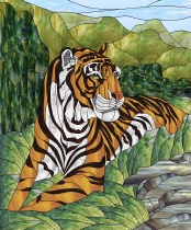 Stained Glass Pattern Mountain Tiger