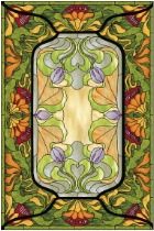 Stained Glass Pattern Nouveau Leaves and Flowers