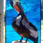 Stained Glass Pelican on Piling