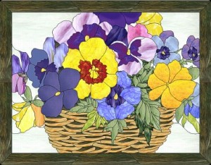 Free Stained Glass Pattern 5-615-basket of pansies