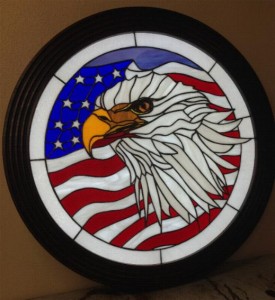 Eagle Flag Stained Glass Panel Design  © 2015  Paned Expressions Studios - Fabricated by Vic Gordon