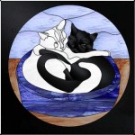 Free Monthly Stained Glass Pattern- 9-10-15 Cat hearts - © 2012 Paned Expressions Studios