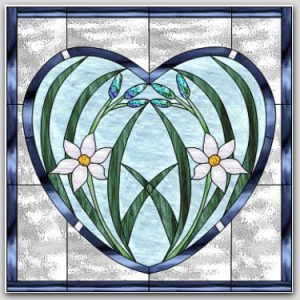 Floral Heart Panel Stained Glass Design © 2016 Paned Expressions Studios