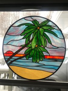 Palm Trees2 Stained Glass Fabricated by Jason Kaplitz, Pattern © 2020 Paned Expressions Studios